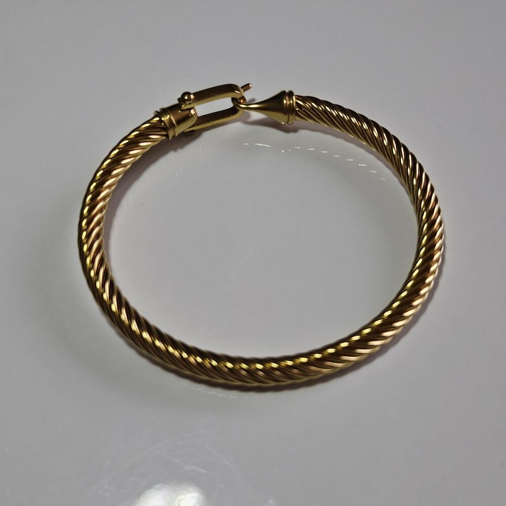 Gold Tone Bangle Bracelet Buckle Hook Closure Twisted Texture Approx 6.5" - Picture 13 of 14